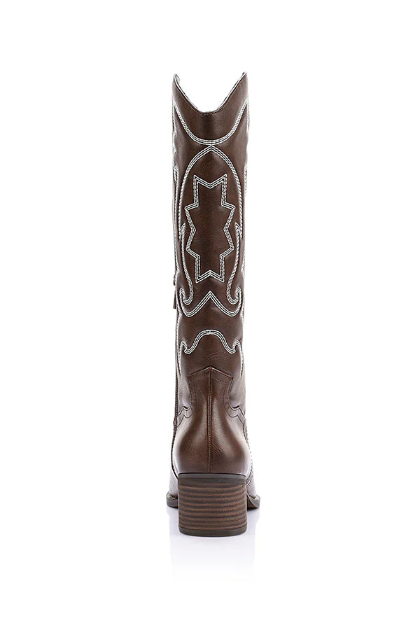 Bentley Embroidered Cowboy Boots- Chocolate