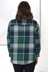 Bernie Shacket - Collared Checkered Button Down Shirt Jacket in Green