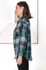 Bernie Shacket - Collared Checkered Button Down Shirt Jacket in Green