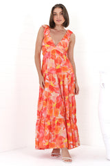 Bethany Maxi Dress - Frill Strap Tiered A-Line Dress in Lavie Print