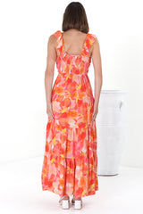 Bethany Maxi Dress - Frill Strap Tiered A-Line Dress in Lavie Print