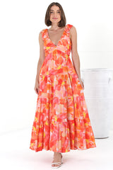 Bethany Maxi Dress - Frill Strap Tiered A-Line Dress in Lavie Print