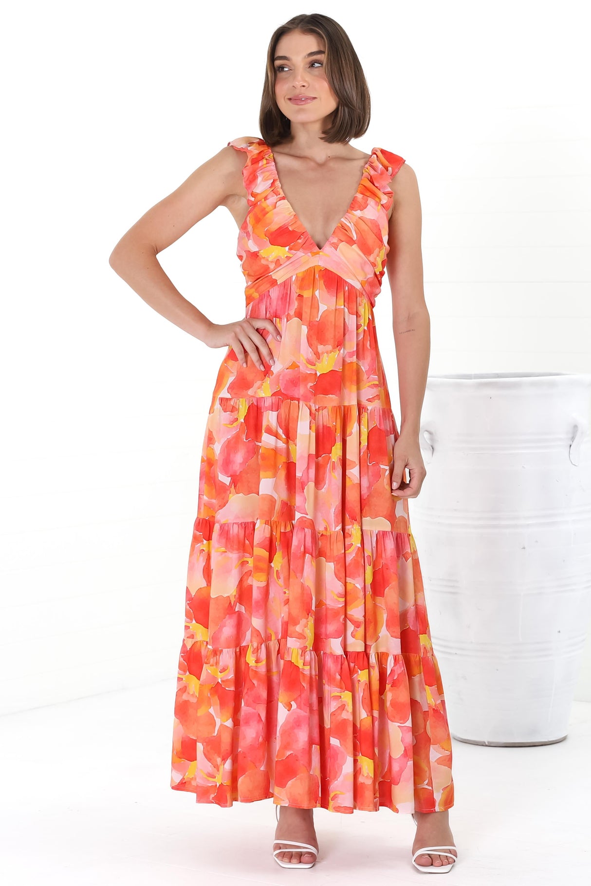 Bethany Maxi Dress - Frill Strap Tiered A-Line Dress in Lavie Print