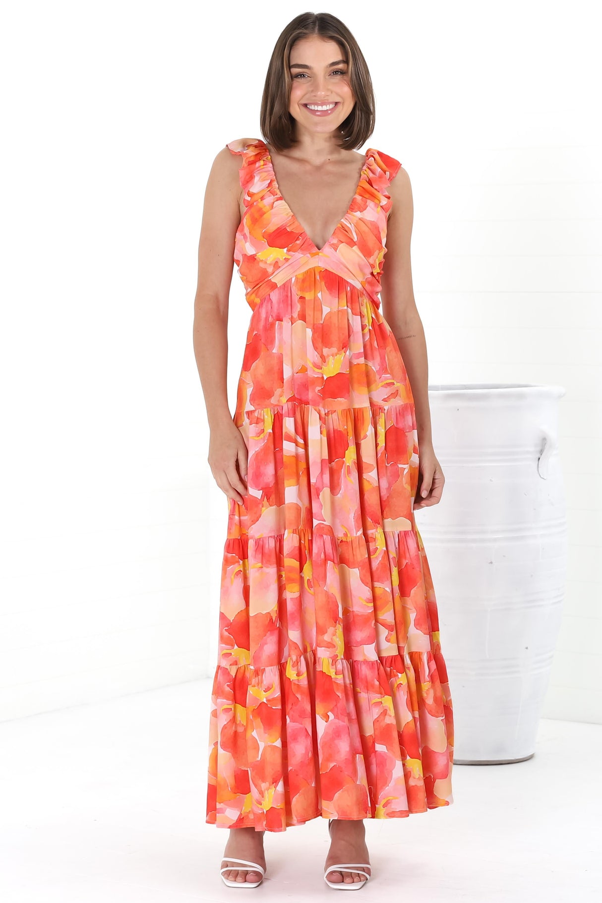 Bethany Maxi Dress - Frill Strap Tiered A-Line Dress in Lavie Print