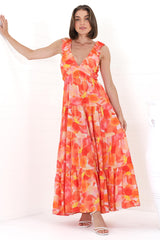 Bethany Maxi Dress - Frill Strap Tiered A-Line Dress in Lavie Print