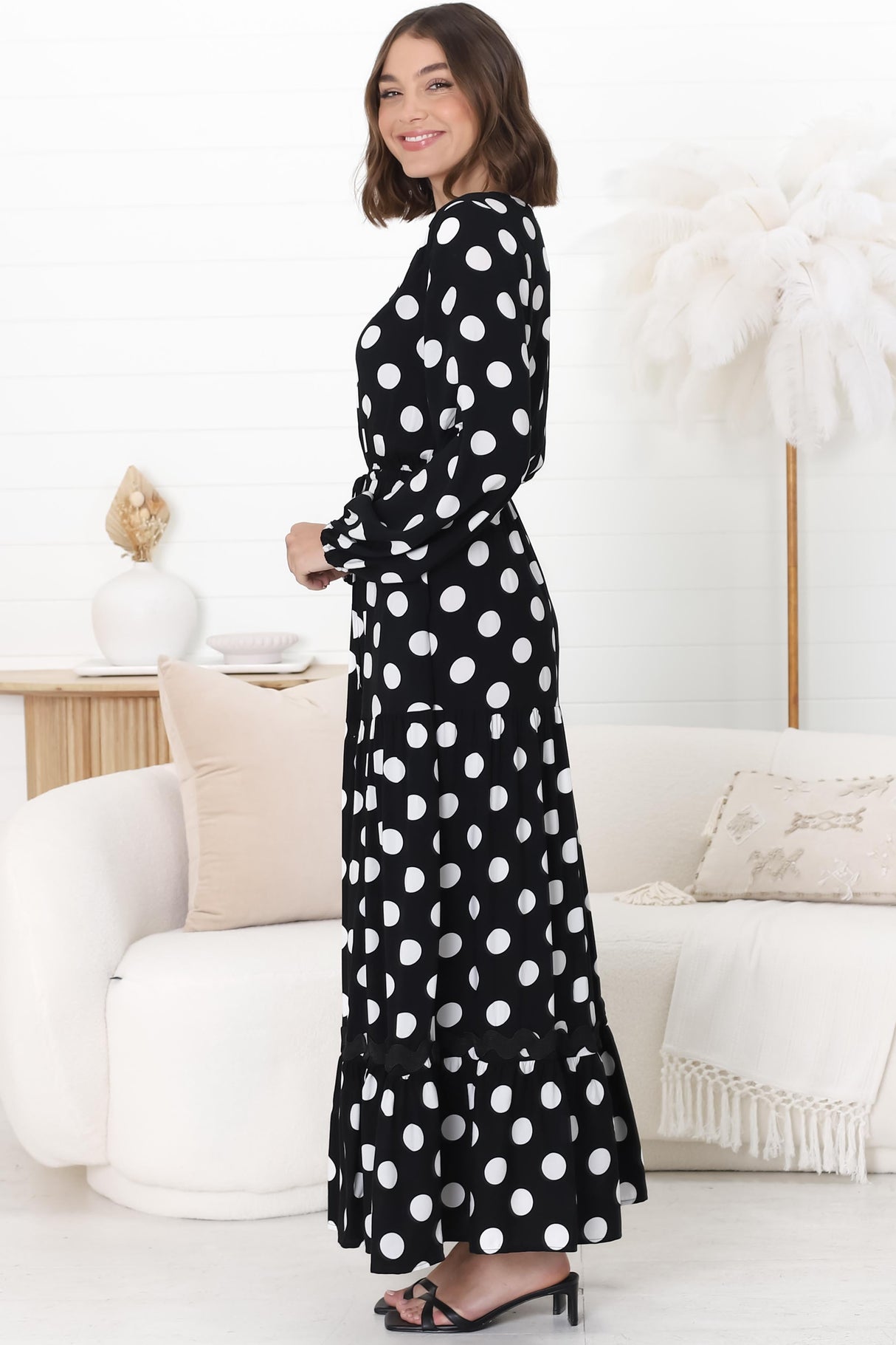 Beverly Maxi Dress - A-Line Dress with Rick Rack Splicing in Pippi Print Black