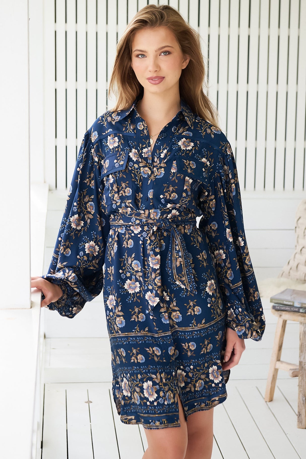 JAASE - Beverly Shirt Dress: Button Down Dress with Matching Belt in Adeline Print