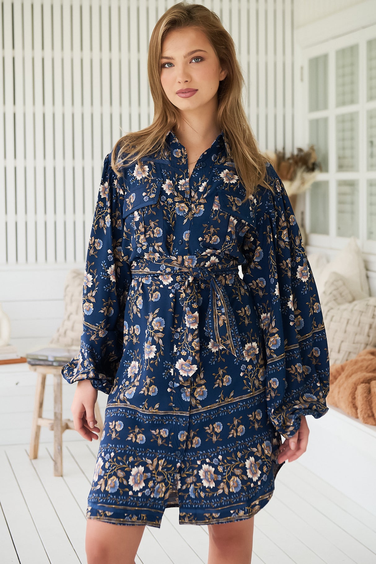 JAASE - Beverly Shirt Dress: Button Down Dress with Matching Belt in Adeline Print