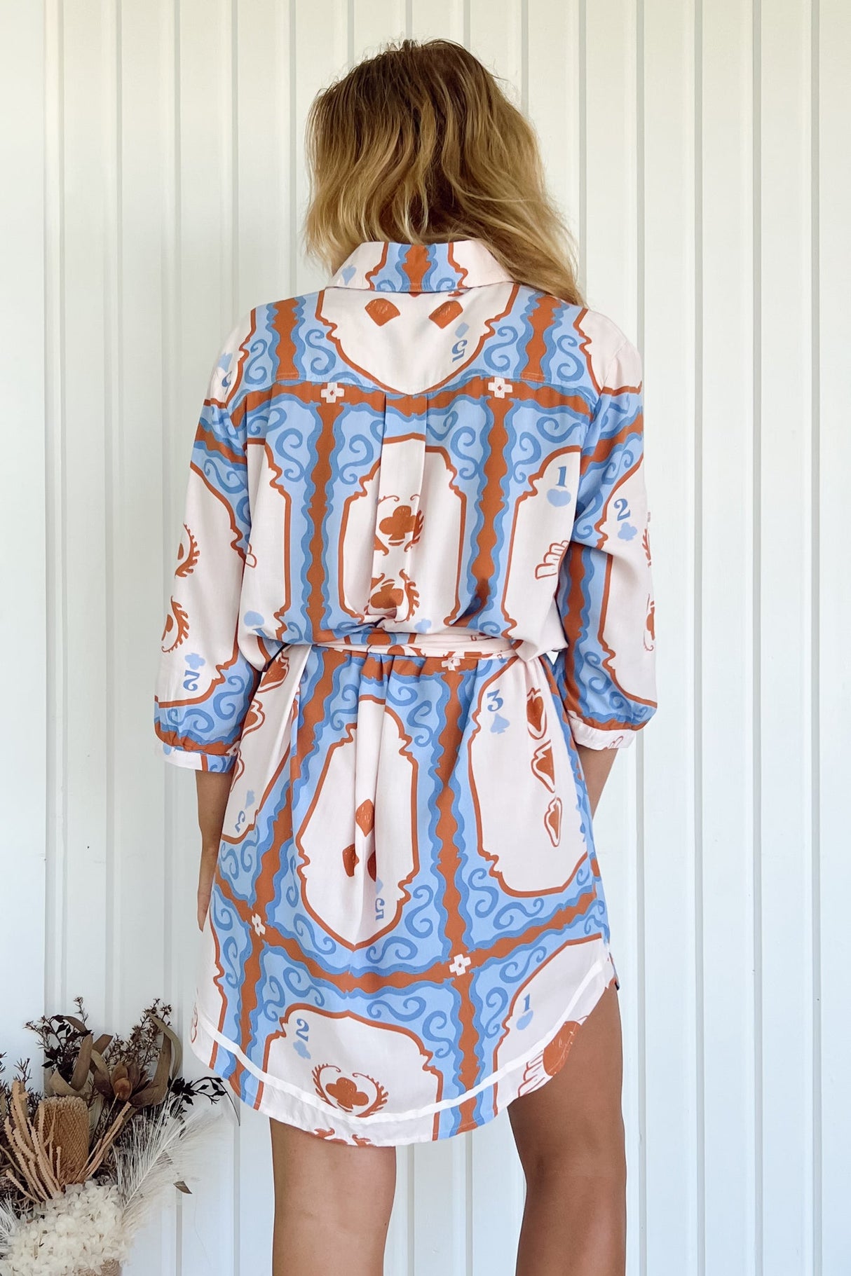 Beverly Shirt Dress - Button Down Dress with Matching Belt in Ace of Spades Print