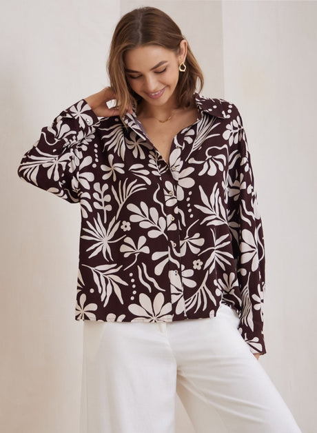 Billi Shirt  - Long Sleeve Button Down in Hadi Print