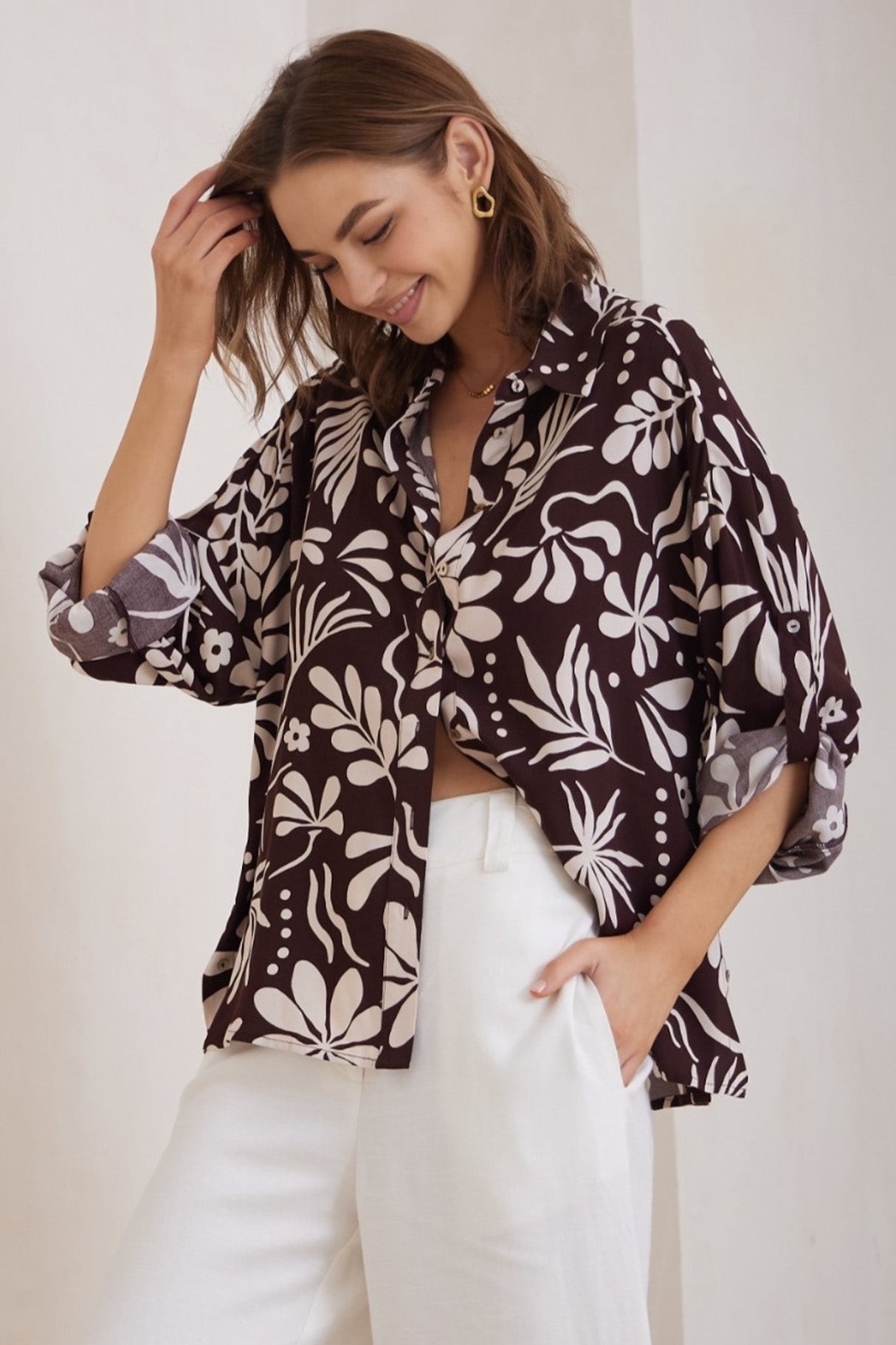 Billi Shirt  - Long Sleeve Button Down in Hadi Print