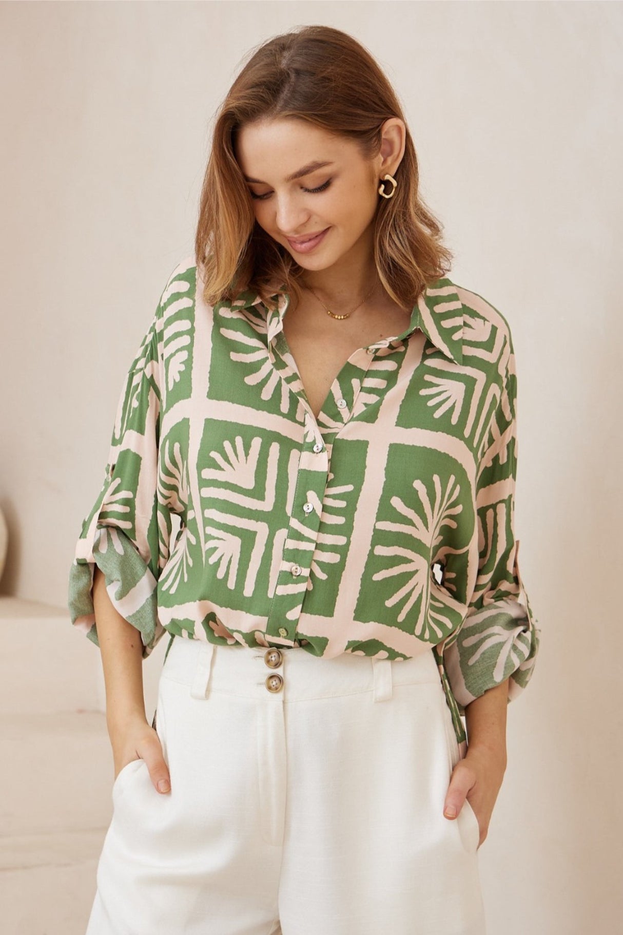 Billi Shirt  - Long Sleeve Button Down in Kadri Print