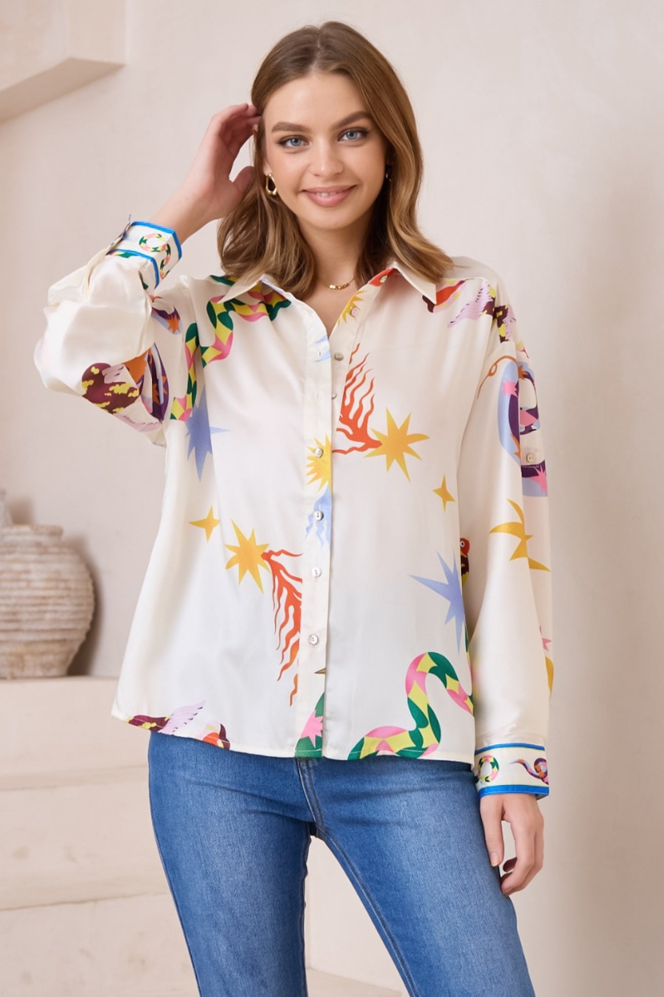 Billi Shirt  - Long Sleeve Button Down in Leanne Print