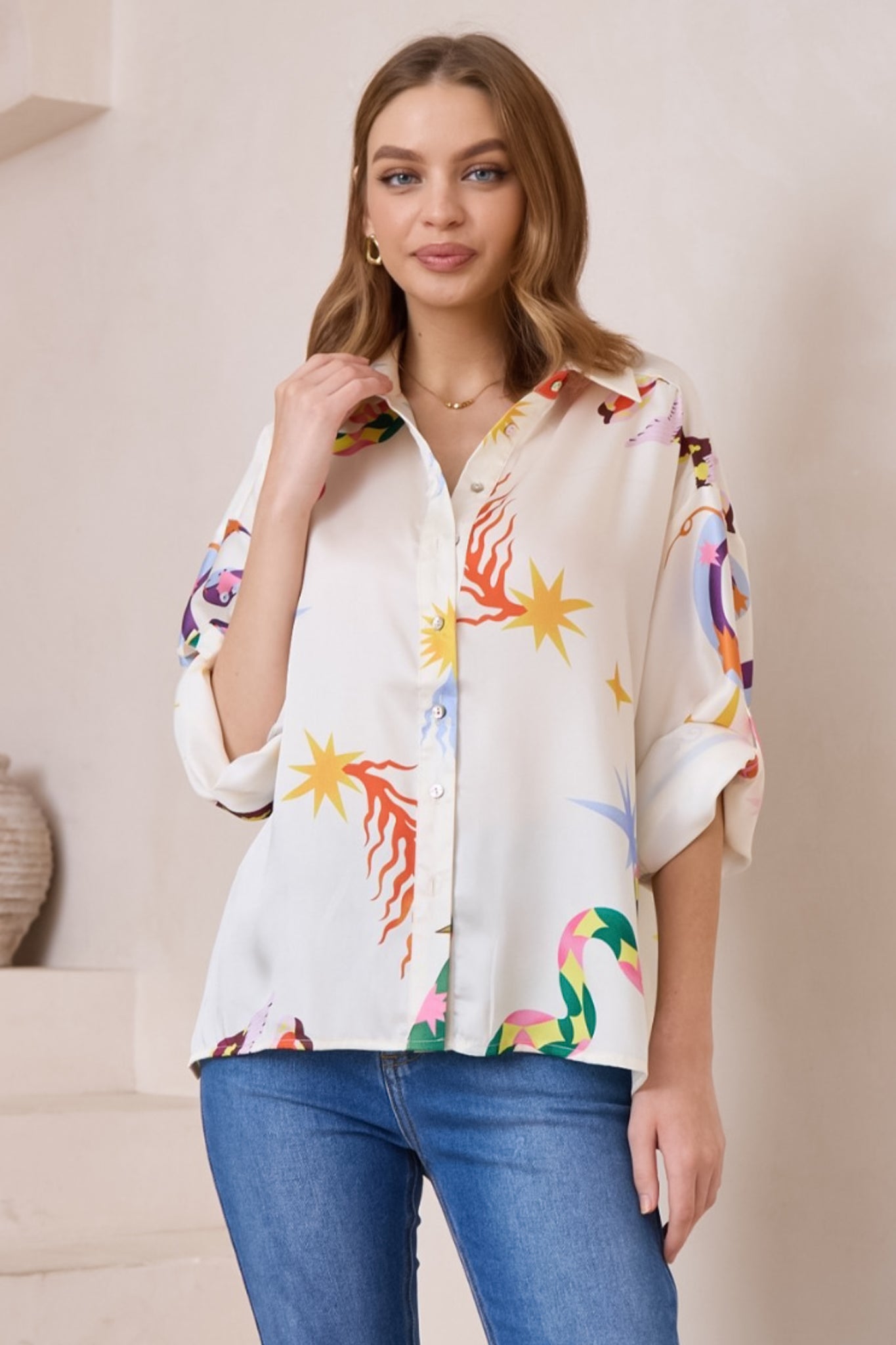 Billi Shirt  - Long Sleeve Button Down in Leanne Print