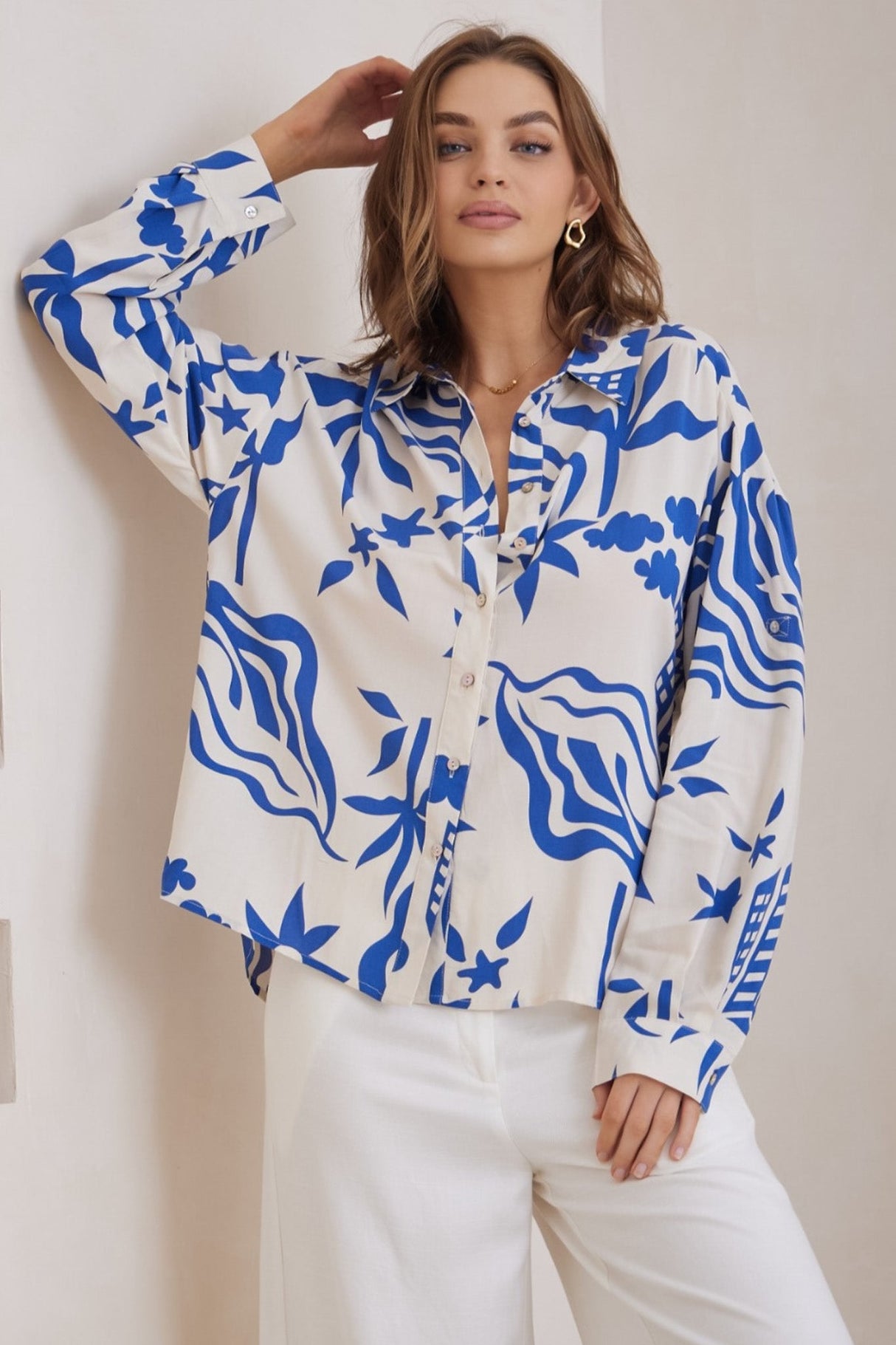 Billi Shirt  - Long Sleeve Button Down in Salt Lake Print Blue