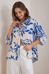 Billi Shirt  - Long Sleeve Button Down in Salt Lake Print Blue