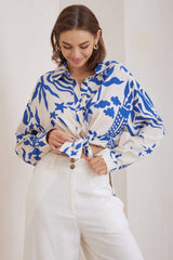 Billi Shirt  - Long Sleeve Button Down in Salt Lake Print Blue