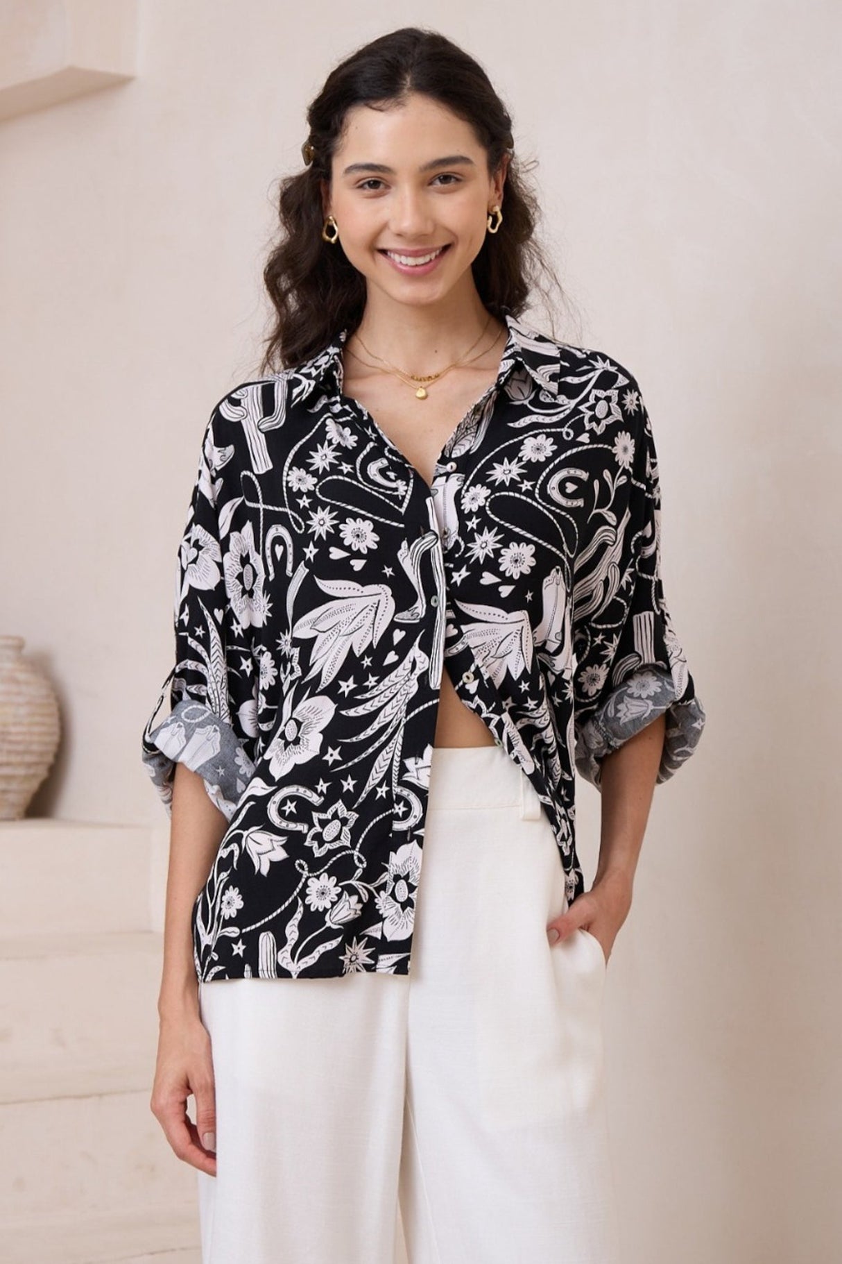 Billi Shirt - Long Sleeve Button Down in Wyoming Print