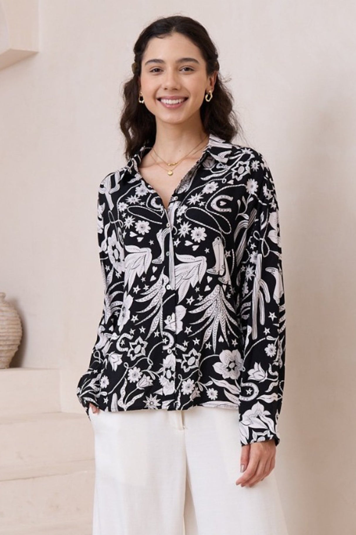 Billi Shirt - Long Sleeve Button Down in Wyoming Print