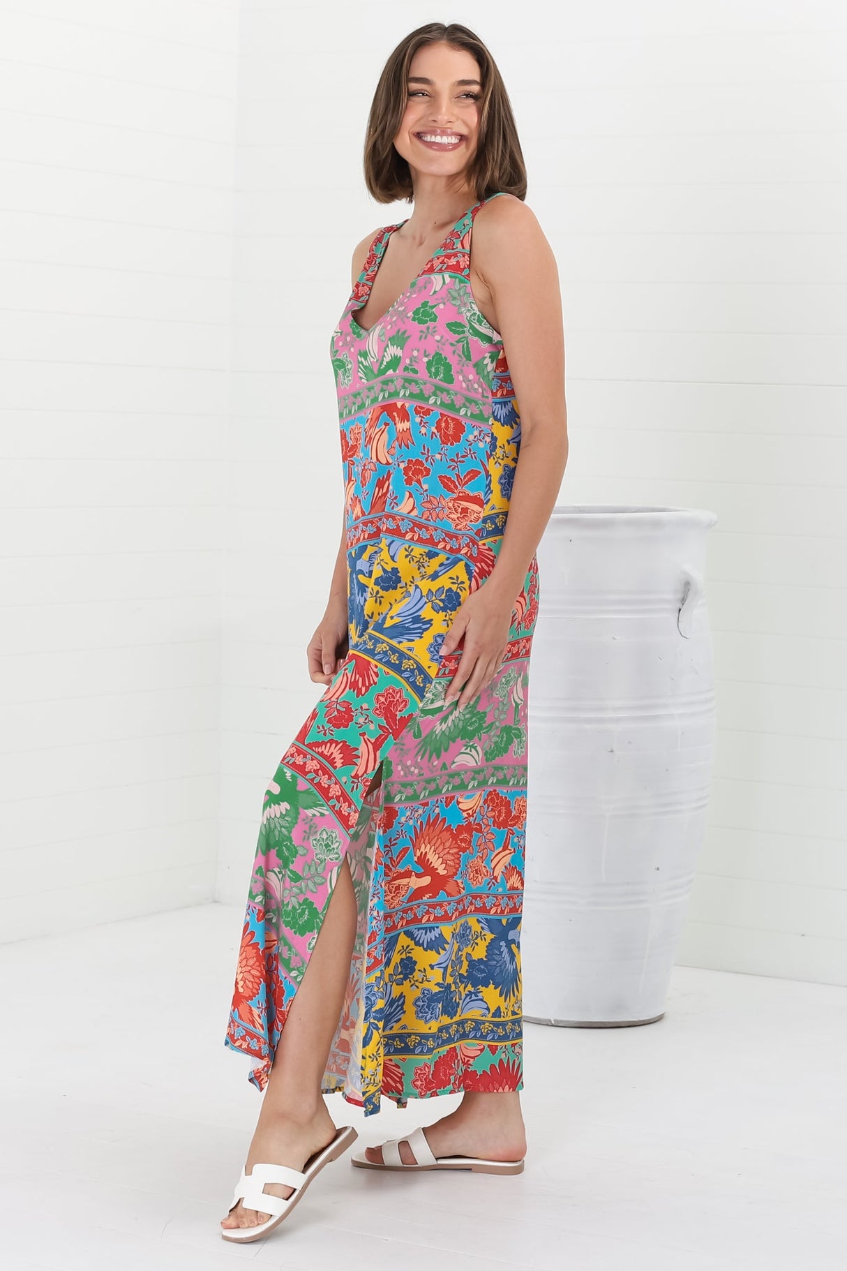 Billie Maxi Dress - V Neck Pull Over Sun Dress with Side Splits in Codelle Print