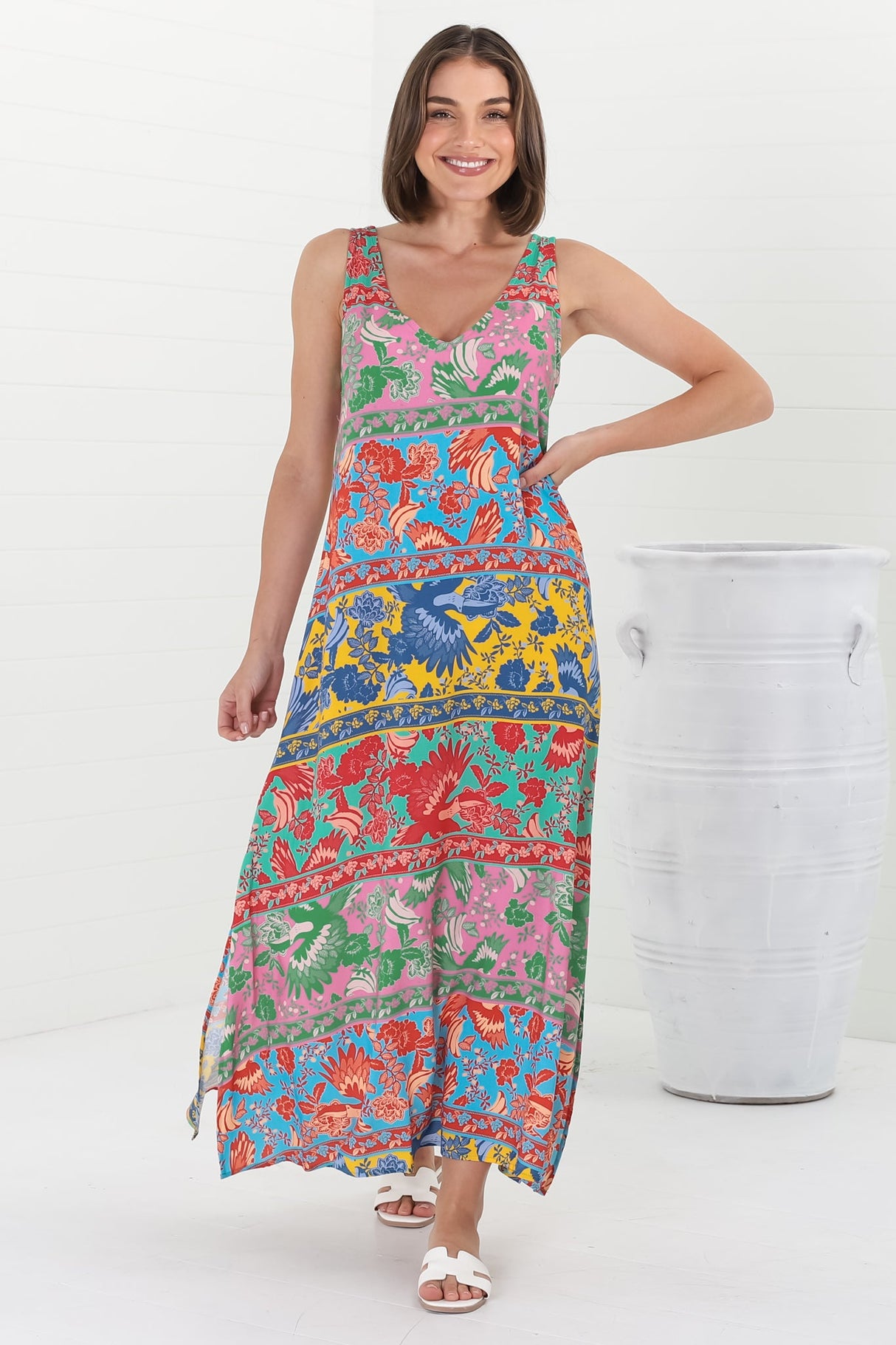 Billie Maxi Dress - V Neck Pull Over Sun Dress with Side Splits in Codelle Print