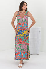 Billie Maxi Dress - V Neck Pull Over Sun Dress with Side Splits in Codelle Print