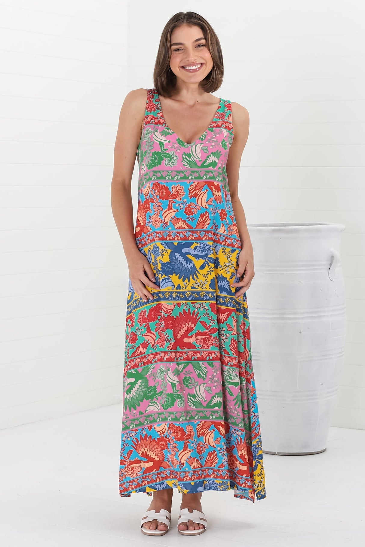 Billie Maxi Dress - V Neck Pull Over Sun Dress with Side Splits in Codelle Print