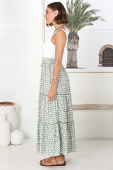 Billy Maxi Skirt - Tiered Crochet Insert Skirt in Maryanne Print Green