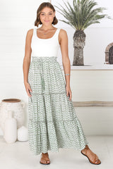 Billy Maxi Skirt - Tiered Crochet Insert Skirt in Maryanne Print Green