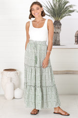 Billy Maxi Skirt - Tiered Crochet Insert Skirt in Maryanne Print Green