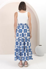 Billy Maxi Skirt - Tiered Crochet Insert Skirt in Flux Print Blue