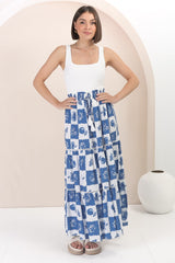 Billy Maxi Skirt - Tiered Crochet Insert Skirt in Flux Print Blue