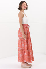 Billy Maxi Skirt - Tiered Crochet Insert Skirt in Kalah Print Orange