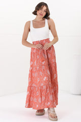 Billy Maxi Skirt - Tiered Crochet Insert Skirt in Kalah Print Orange