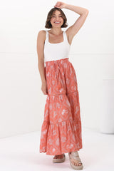 Billy Maxi Skirt - Tiered Crochet Insert Skirt in Kalah Print Orange