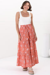 Billy Maxi Skirt - Tiered Crochet Insert Skirt in Kalah Print Orange