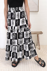 Billy Maxi Skirt - Tiered Crochet Insert Skirt in Tiller Print Black