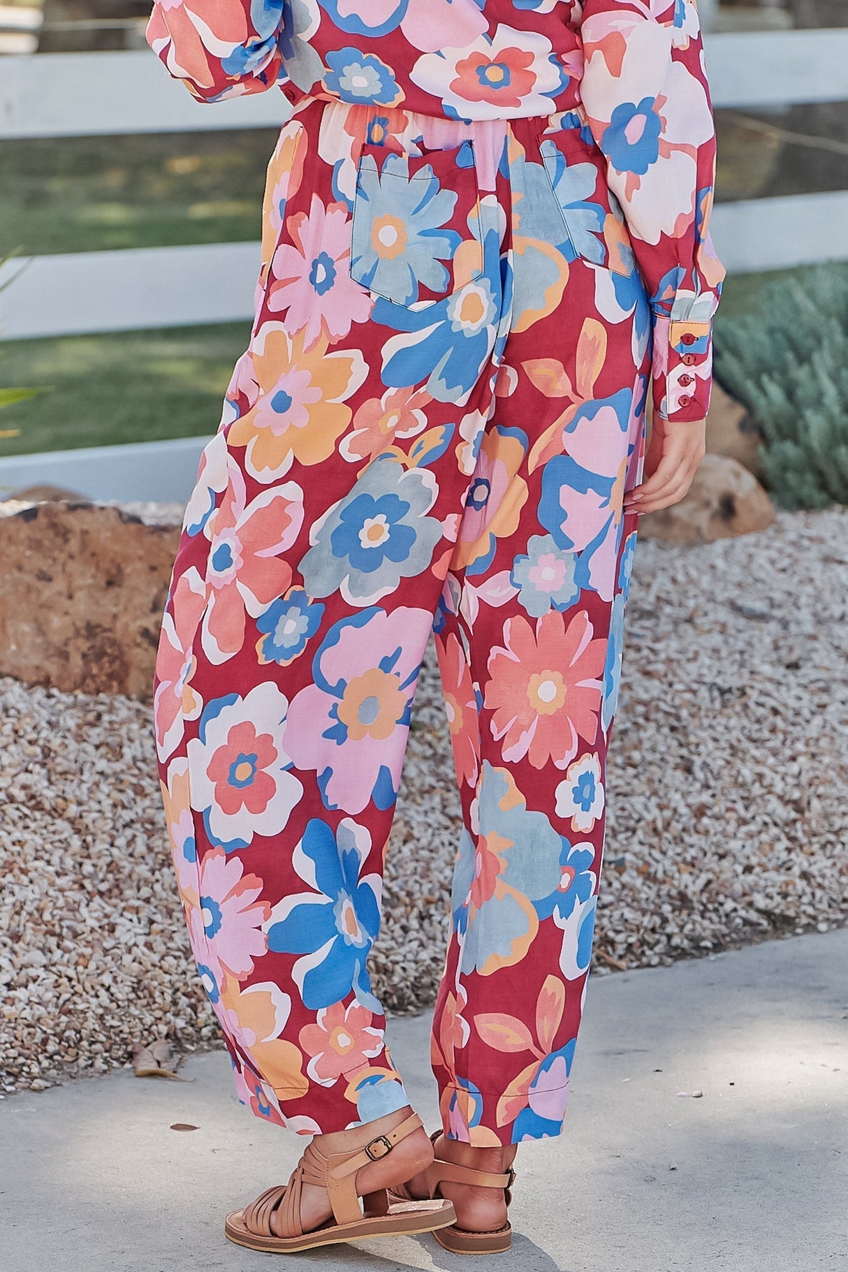 JAASE - Elka Pants: Straight Leg Pants with Pockets in Valli Print