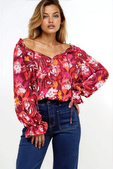 Briar Blouse - Frill Collar Pull Over Top with Long Balloon Sleeves in Monroe Print