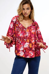 Briar Blouse - Frill Collar Pull Over Top with Long Balloon Sleeves in Monroe Print