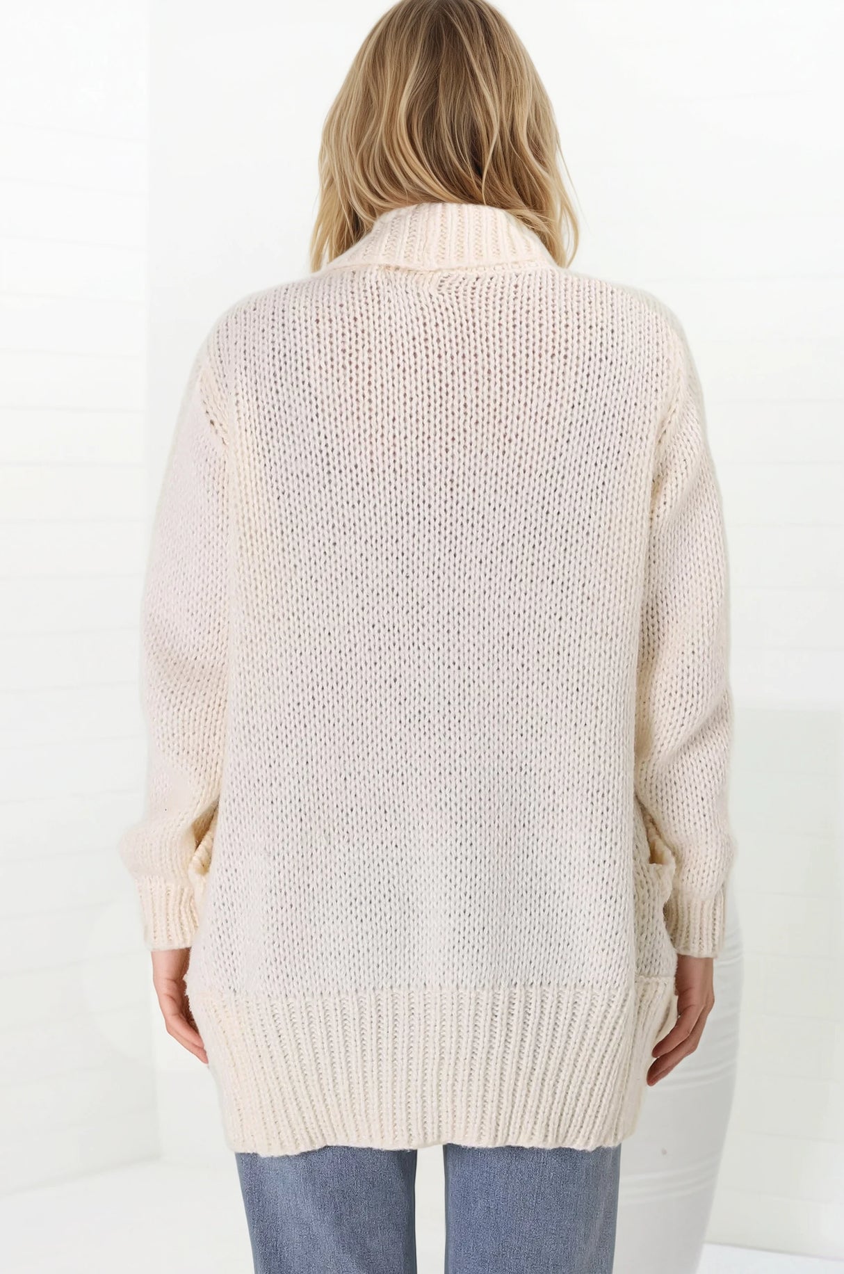 Blair Cardigan - Chunky Open Front Knit Cardigan with Pockets in Cream
