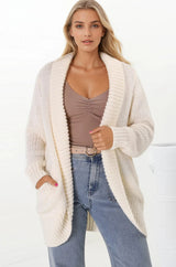 Blair Cardigan - Chunky Open Front Knit Cardigan with Pockets in Cream