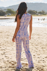 JAASE - Blake Pants: High Waisted Piping Down Front Straight Leg Pants in Mai Tai Print