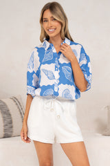 Blaze Shirt - Collared Button Down Shirt with Short Sleeves in Atrina Print