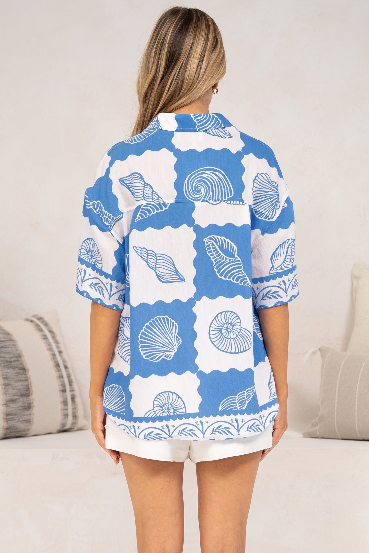 Blaze Shirt - Collared Button Down Shirt with Short Sleeves in Atrina Print