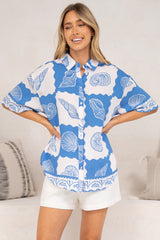 Blaze Shirt - Collared Button Down Shirt with Short Sleeves in Atrina Print