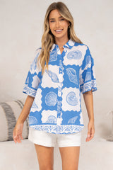 Blaze Shirt - Collared Button Down Shirt with Short Sleeves in Atrina Print