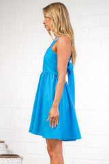 Bliss Mini Dress - Square Neckline Tiered Sun Dress in Blue