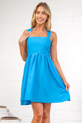 Bliss Mini Dress - Square Neckline Tiered Sun Dress in Blue