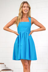 Bliss Mini Dress - Square Neckline Tiered Sun Dress in Blue